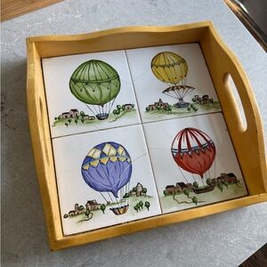Vintage Colorful Hot Air Balloon Tile Italian wooden tray